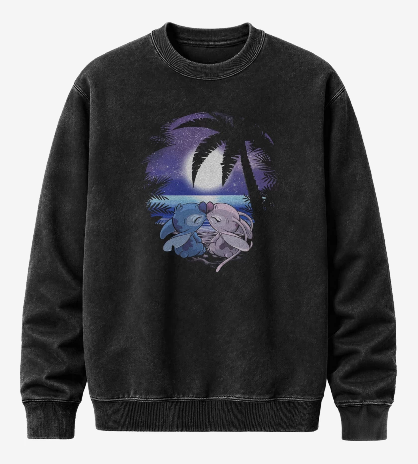 Poleron Polo Acid Wash Negro de Love stitch