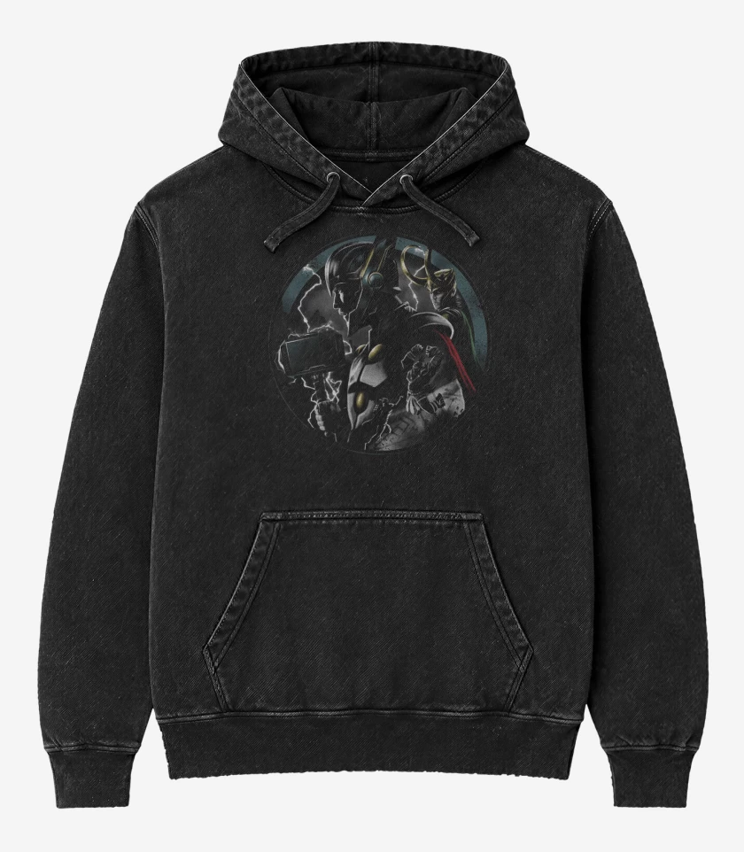 Poleron Canguro Acid Wash Negro de Thor ragnarok 3