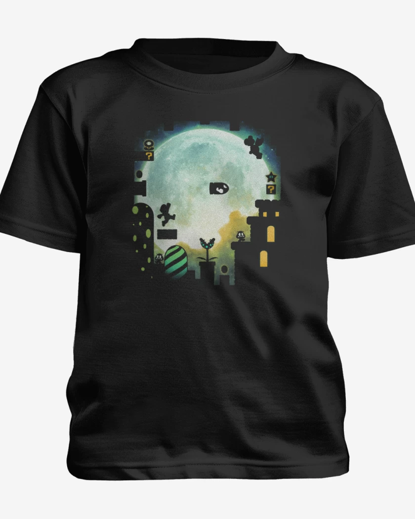 Polera de niño Negro de Super bigote full color