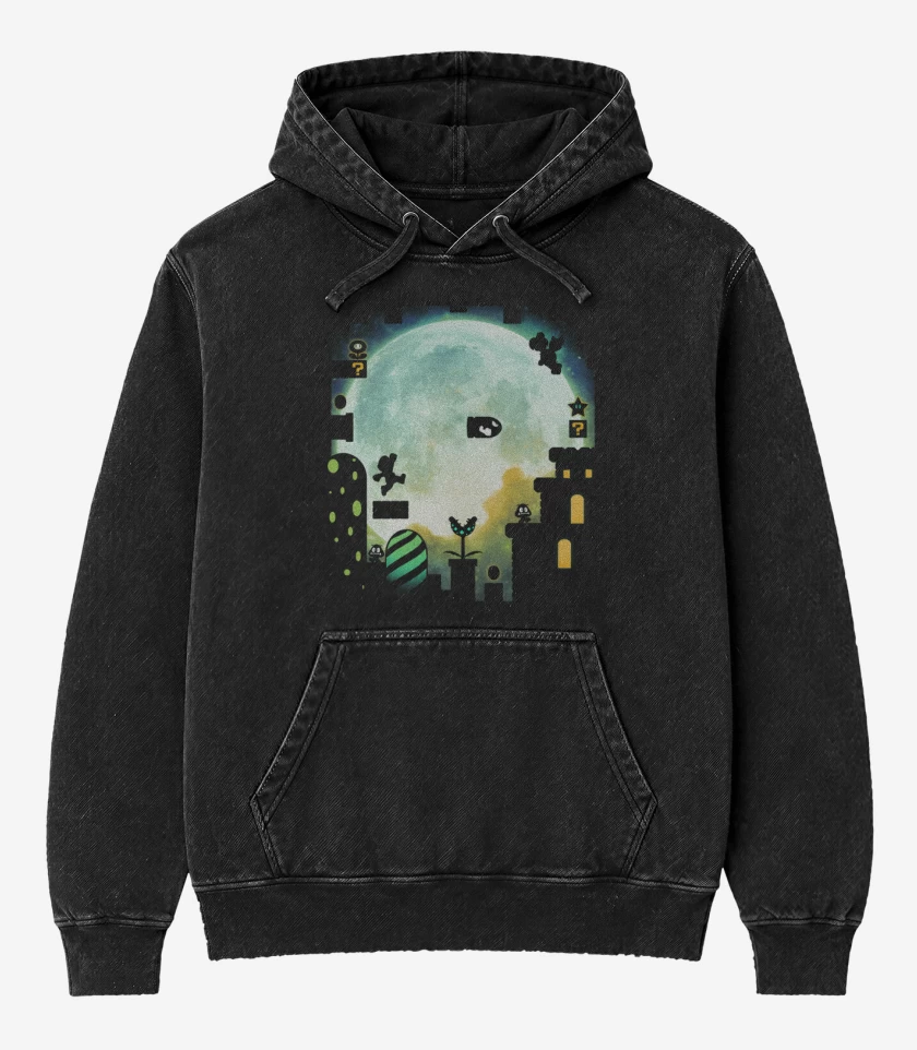 Poleron Canguro Acid Wash Negro de Super bigote full color