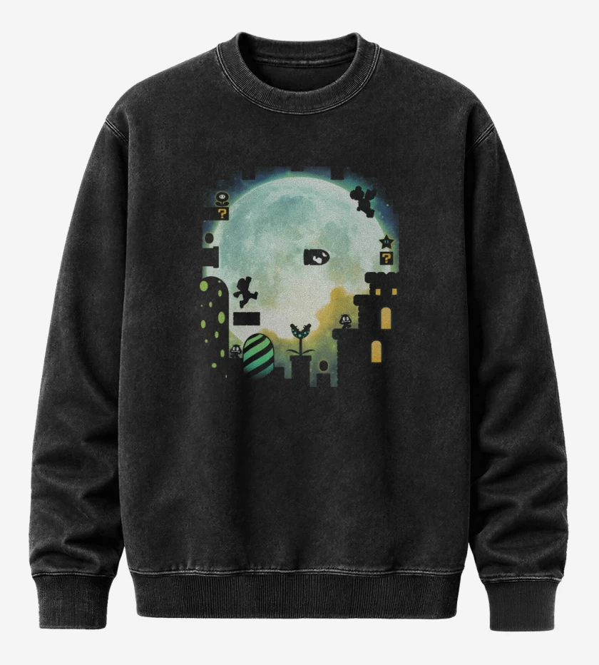 Poleron Polo Acid Wash Negro de Super bigote full color