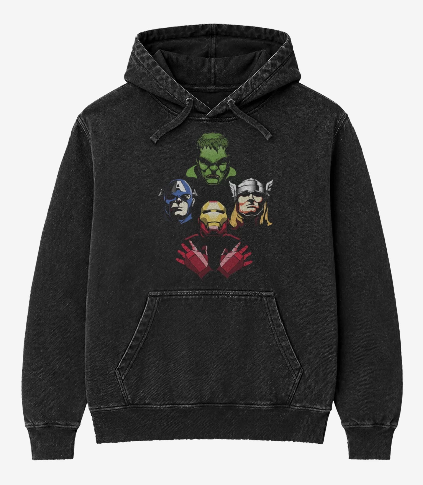 Poleron Canguro Acid Wash Negro de Rhapsody marvel