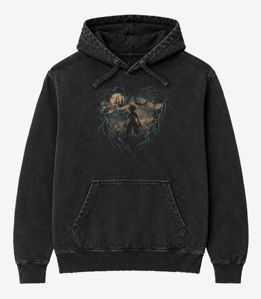 Poleron Canguro Acid Wash Negro de Kingdom hearts 4