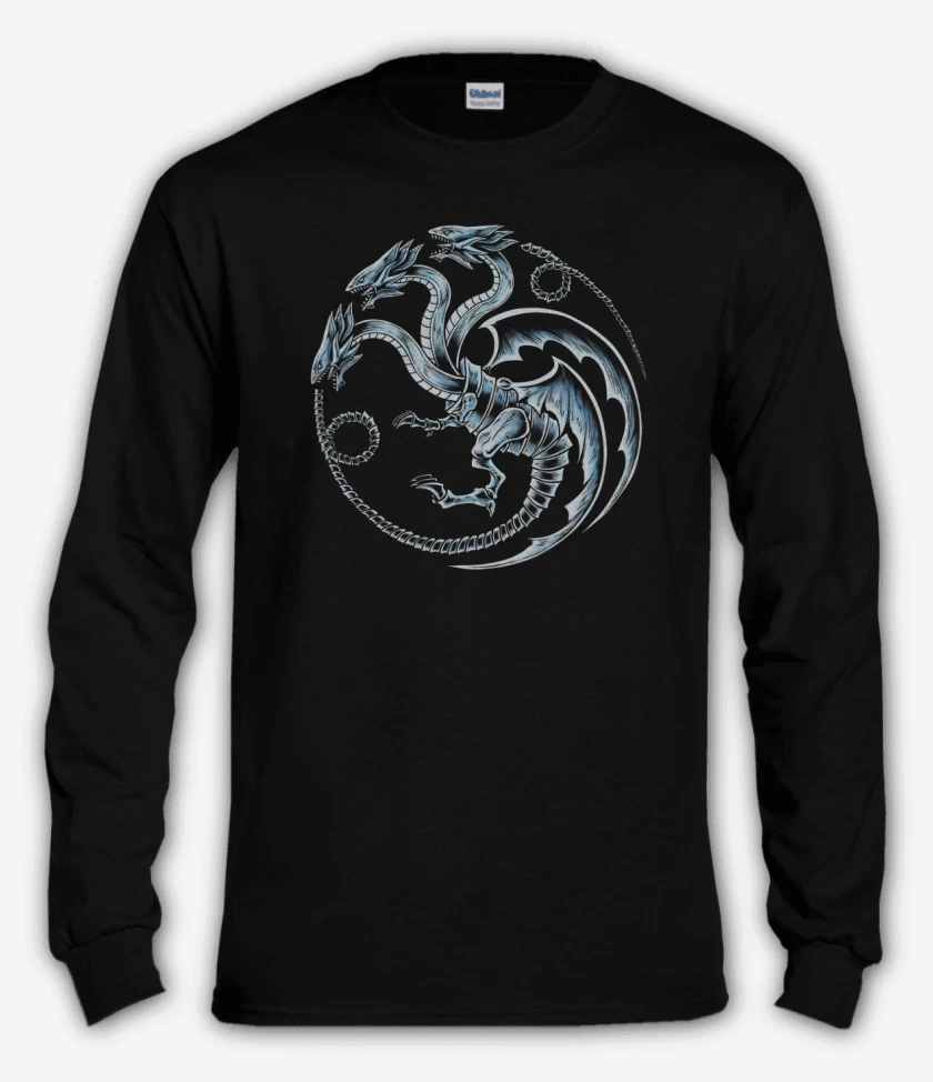 Polera manga larga Negro de Dragon blanco de ojos azules