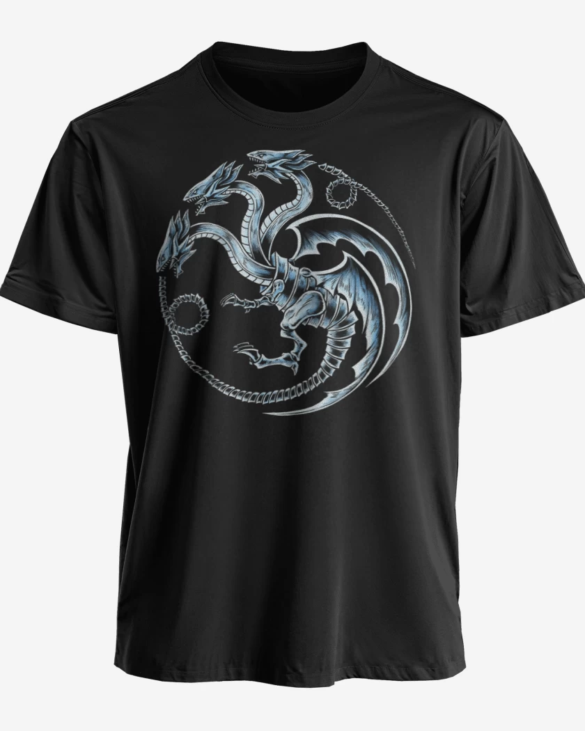 Polera premium Negro de Dragon blanco de ojos azules
