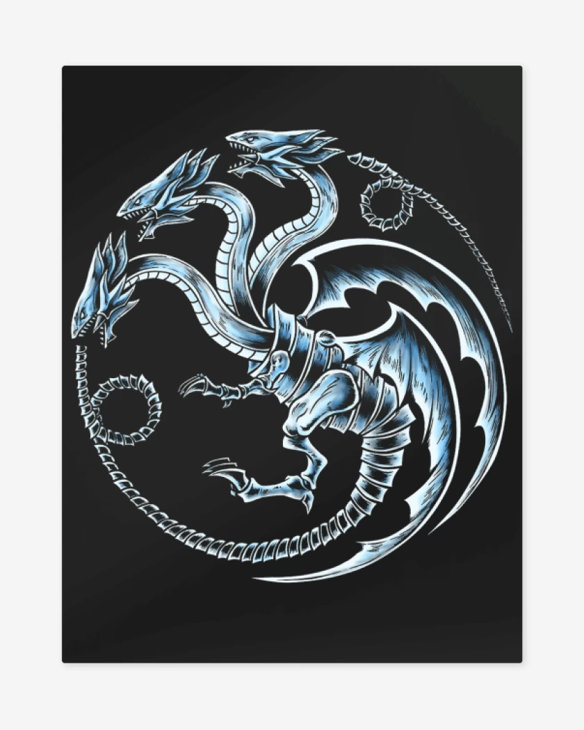 Print metalico Negro de Dragon blanco de ojos azules