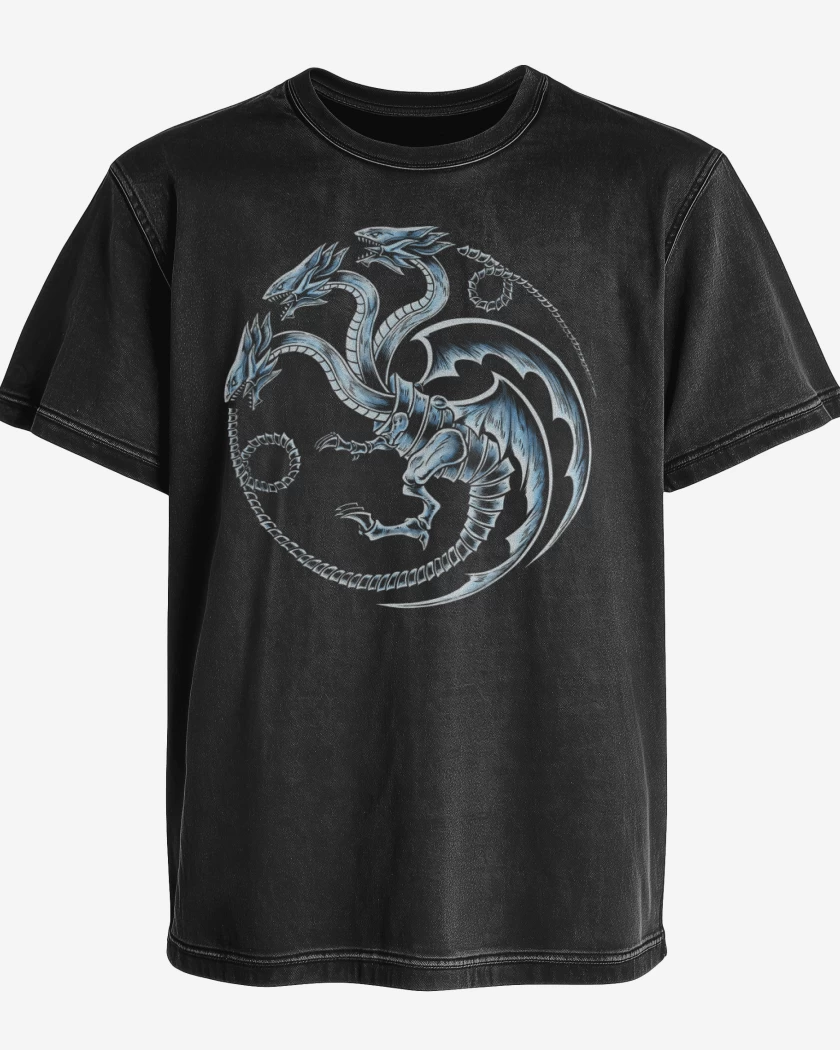 Polera desgastada Dragon blanco de ojos azules