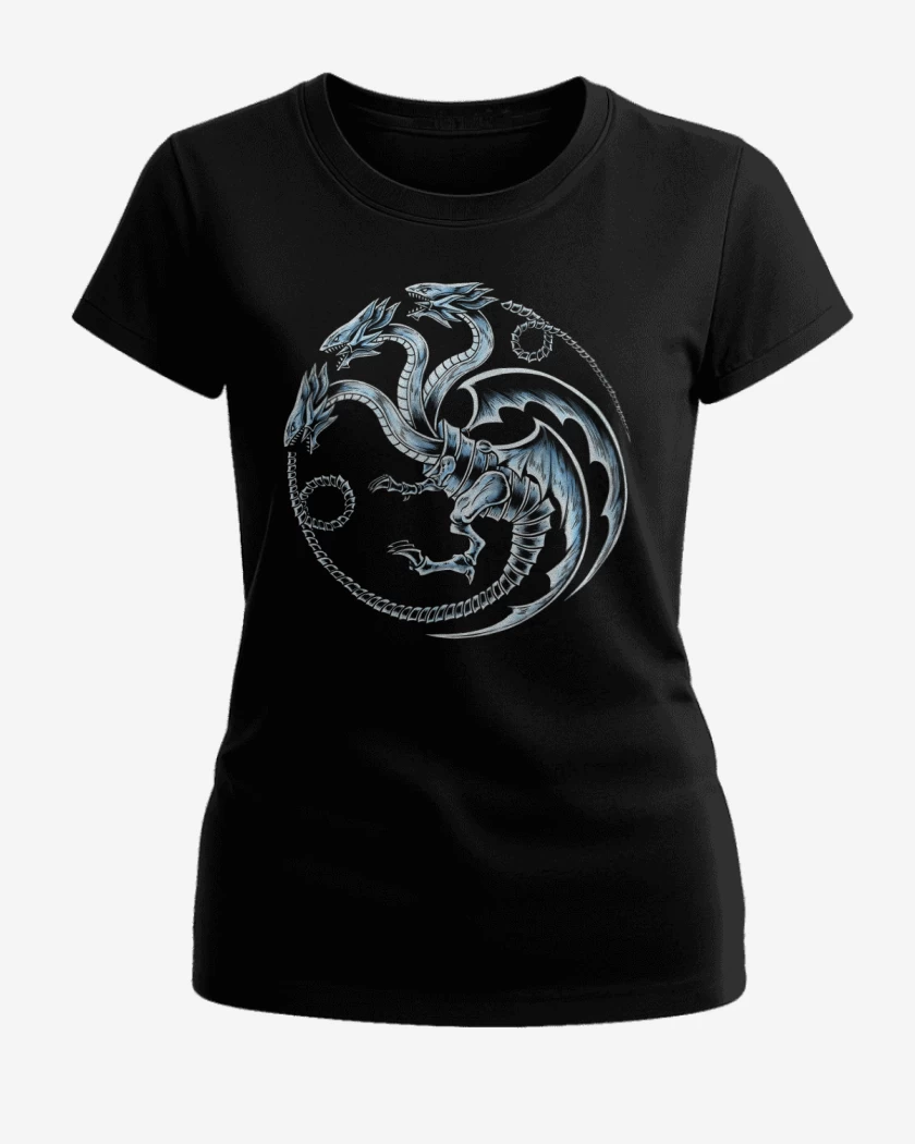 Polera de Mujer Negro de Dragon blanco de ojos azules