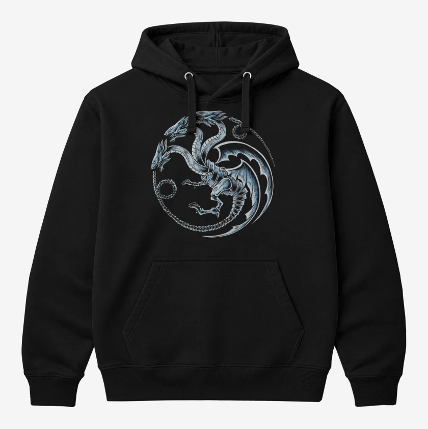 Polerón Canguro Negro de Dragon blanco de ojos azules