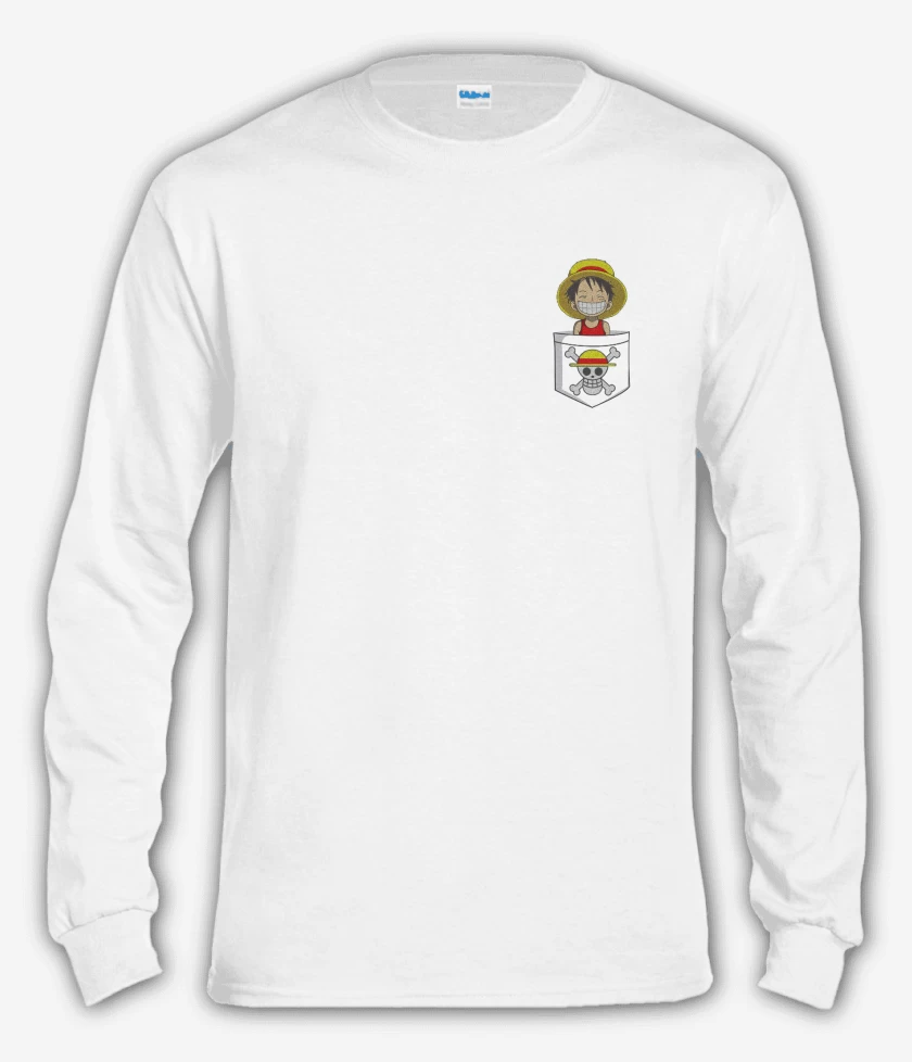 Polera manga larga Blanco de Luffy de bolsillo