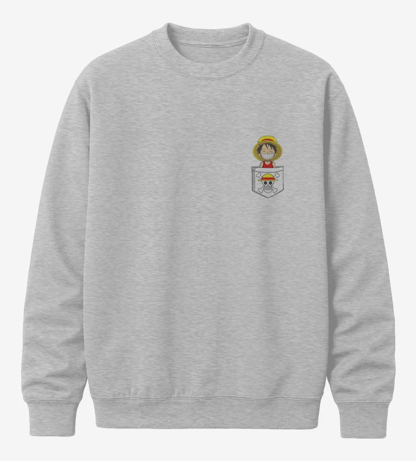Poleron polo Gris Melange de Luffy de bolsillo