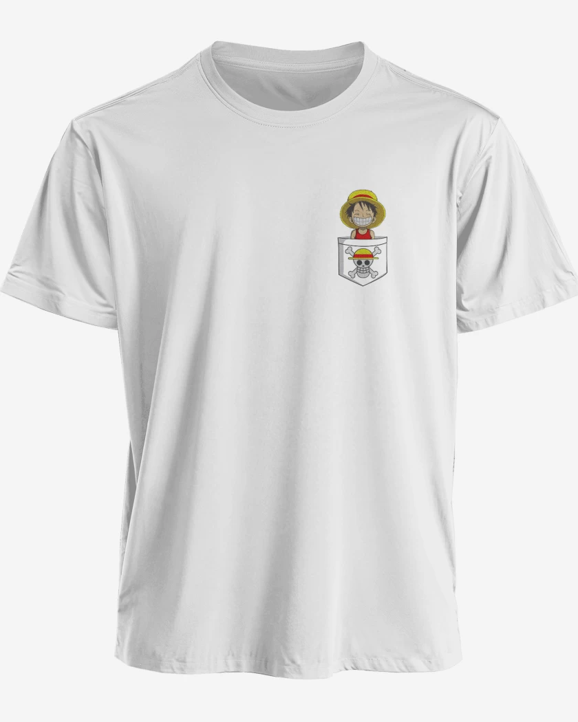 Polera premium Blanco de Luffy de bolsillo