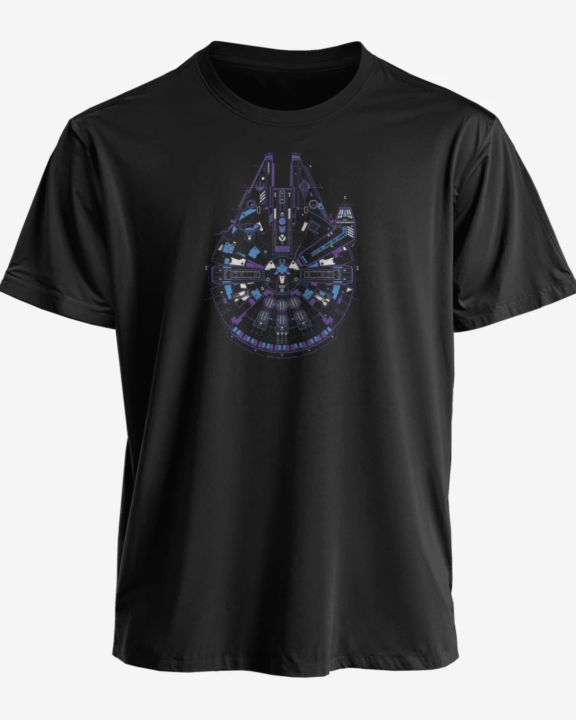 Polera premium Negro de Halcon milenario full color