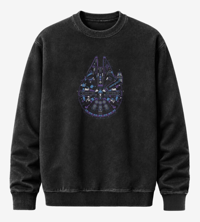 Poleron Polo Acid Wash Negro de Halcon milenario full color