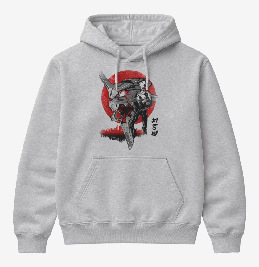 Poleron Canguro básico Gris Melange de evangelion