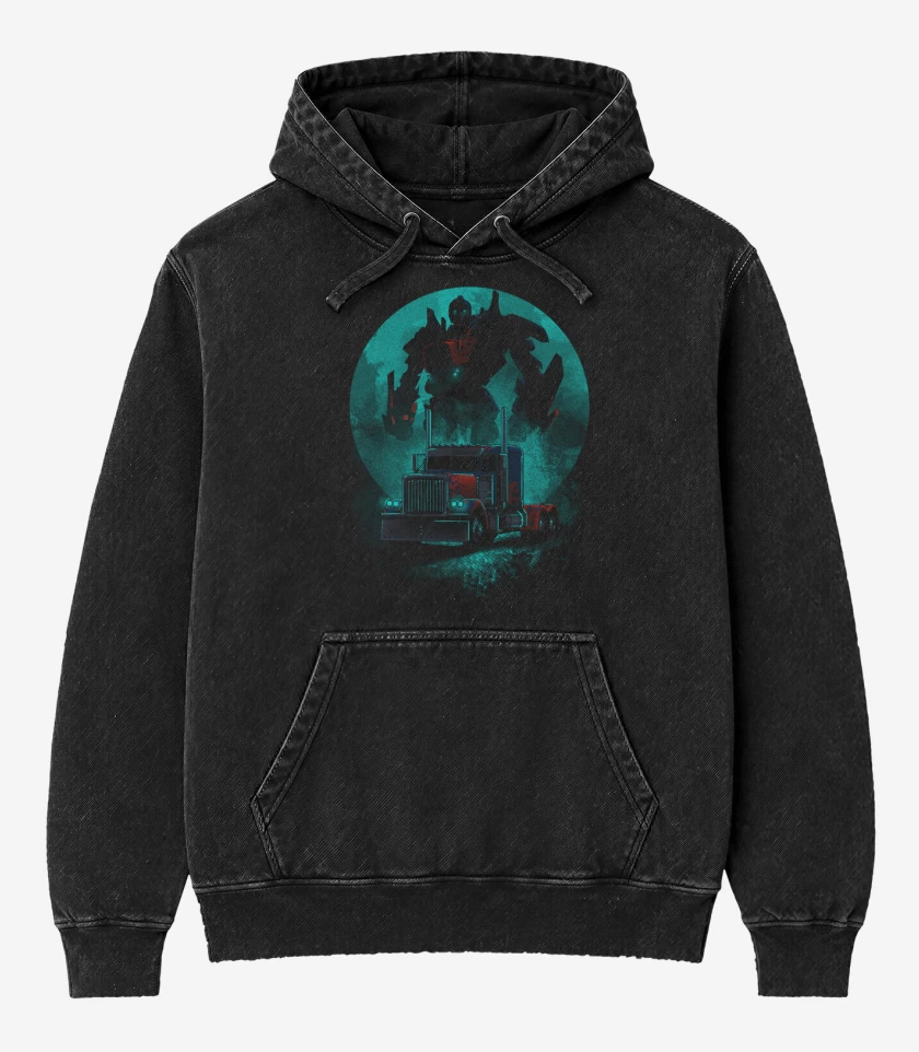 Poleron Canguro Acid Wash Negro de Optimus prime