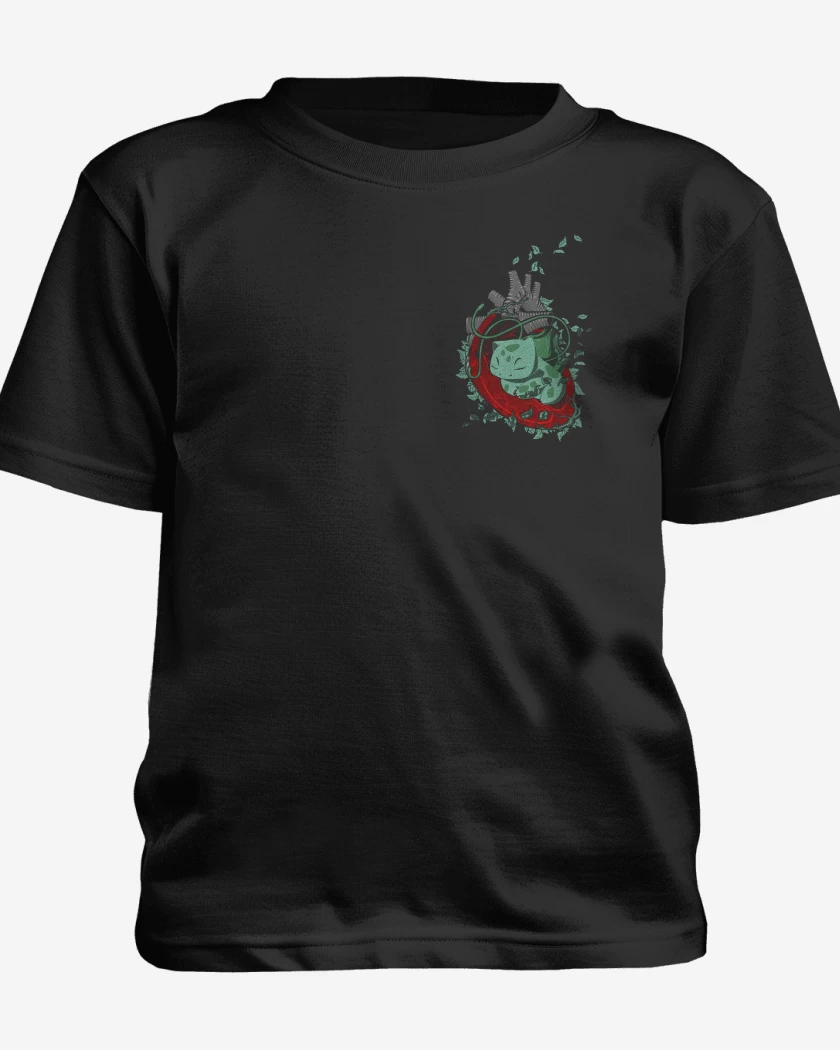 Polera de niño Negro de corazon bulbasaur