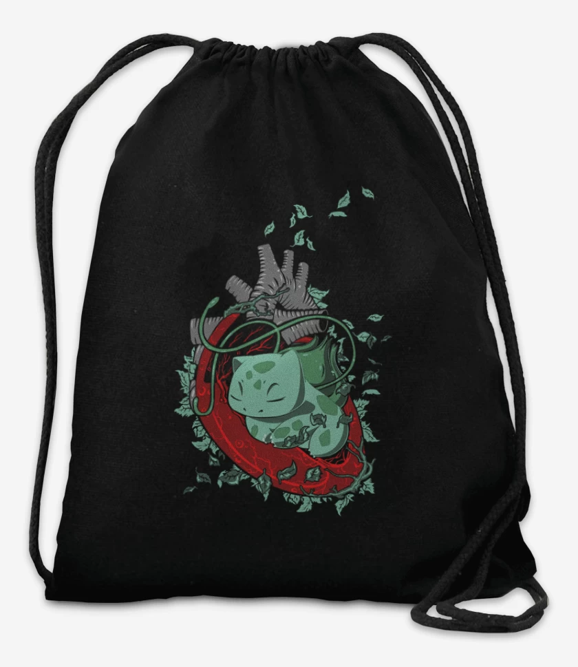 Mochila Negro de corazon bulbasaur