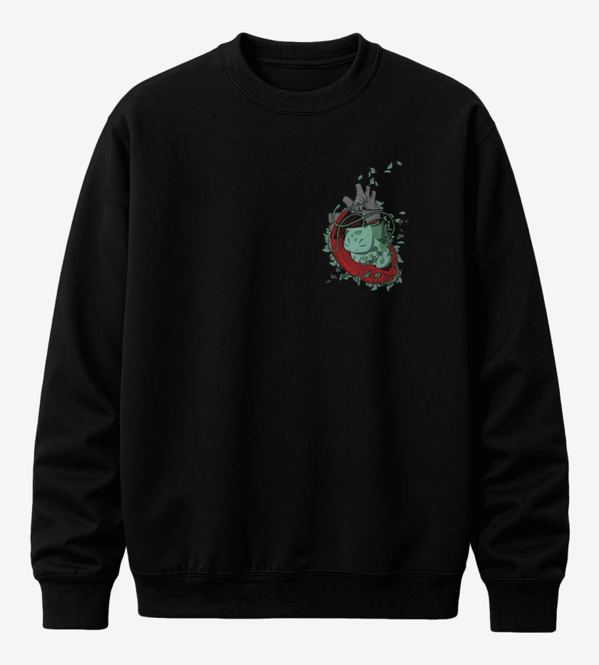 Poleron polo Negro de corazon bulbasaur