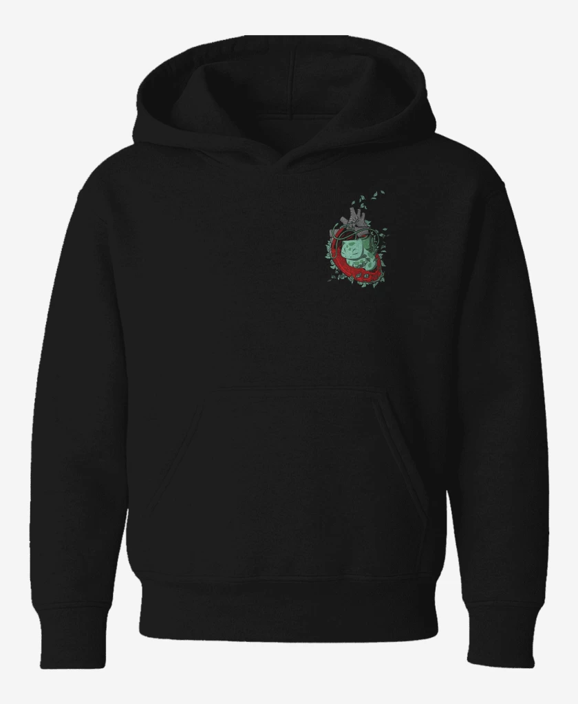 Poleron de niño Negro de corazon bulbasaur