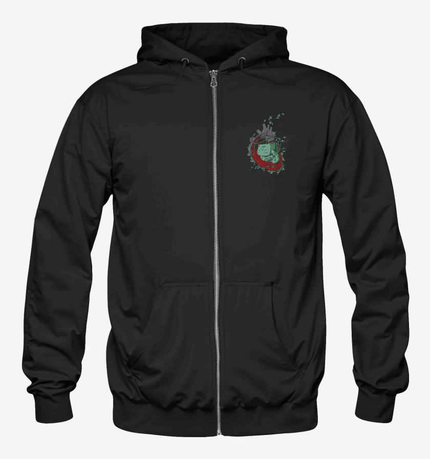 Poleron Canguro con cierre Negro de corazon bulbasaur
