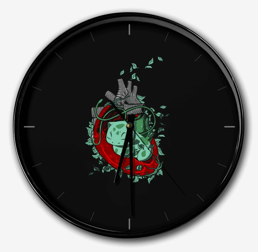Reloj Negro de corazon bulbasaur