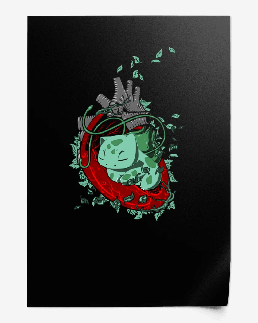 Print Negro de corazon bulbasaur