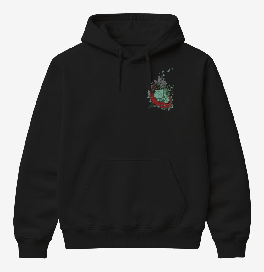 Poleron Canguro básico Negro de corazon bulbasaur