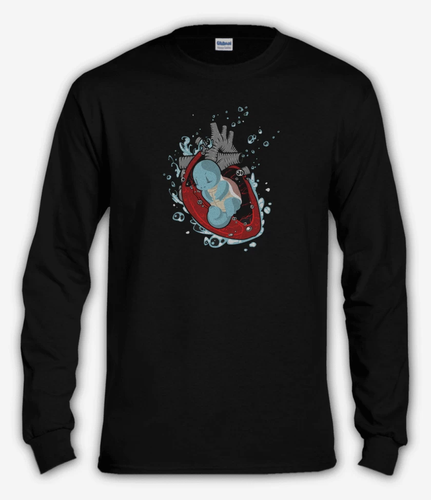 Polera manga larga Negro de corazon squirtle