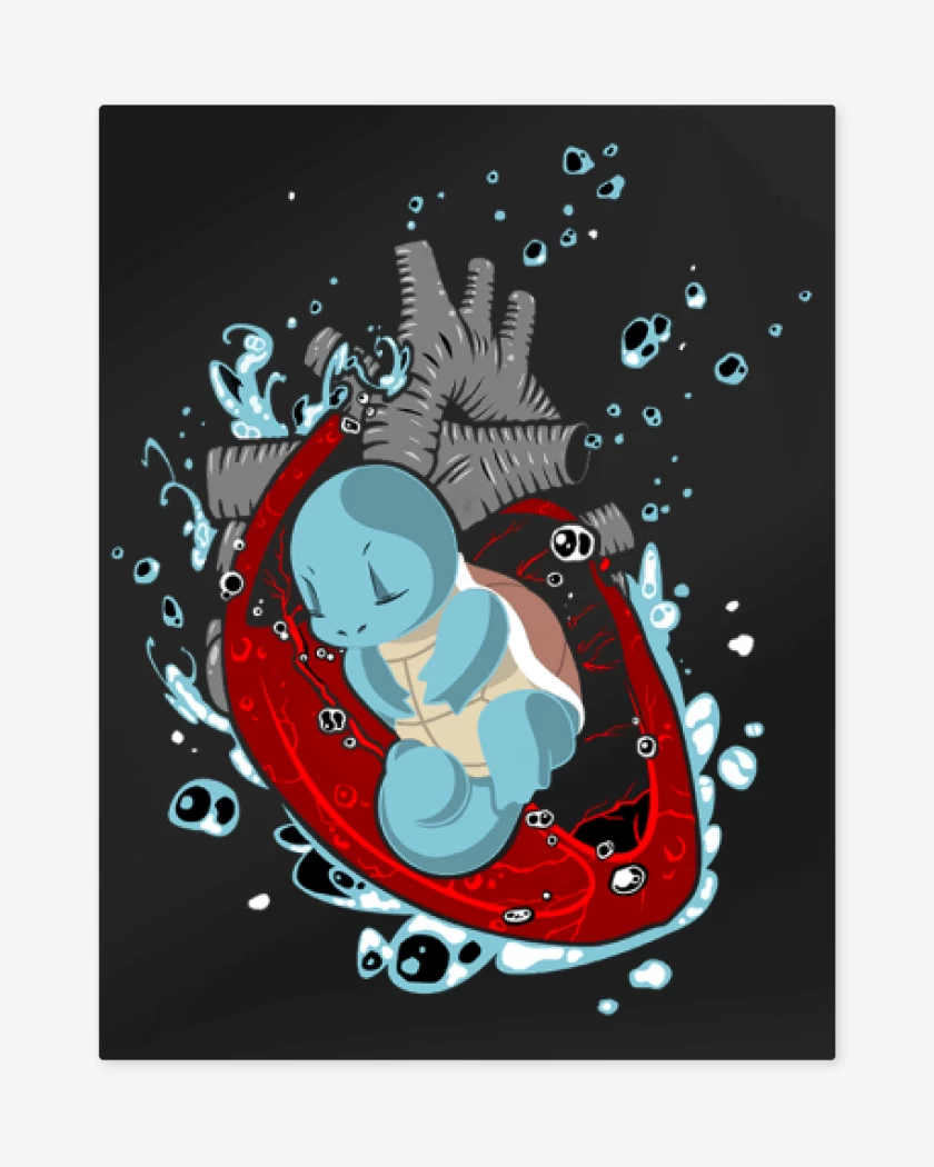 Print metalico Negro de corazon squirtle