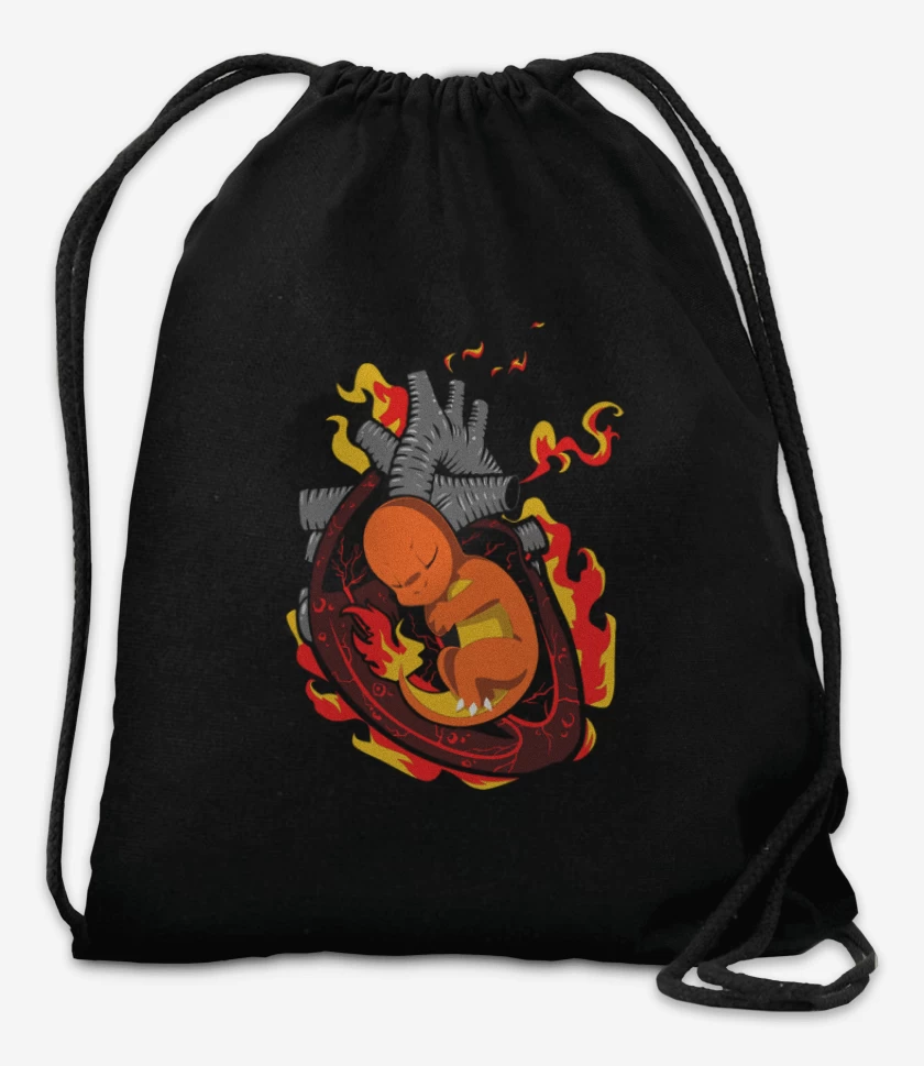 Mochila Negro de corazon charmander