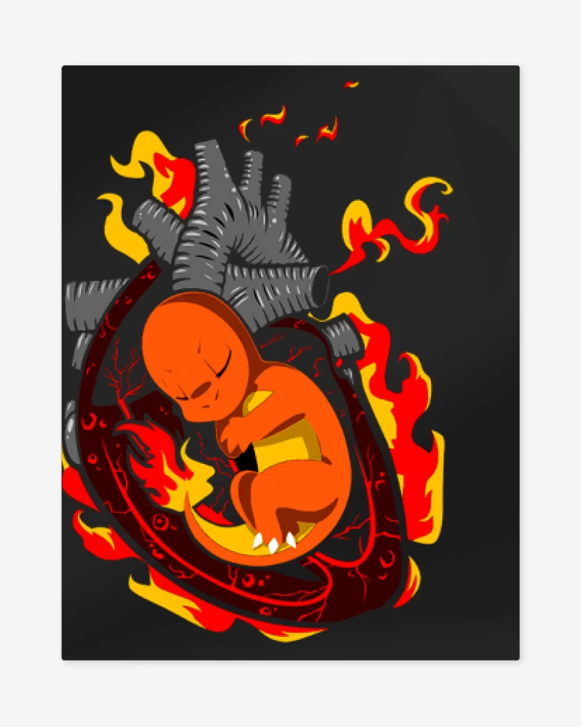 Print metalico Negro de corazon charmander