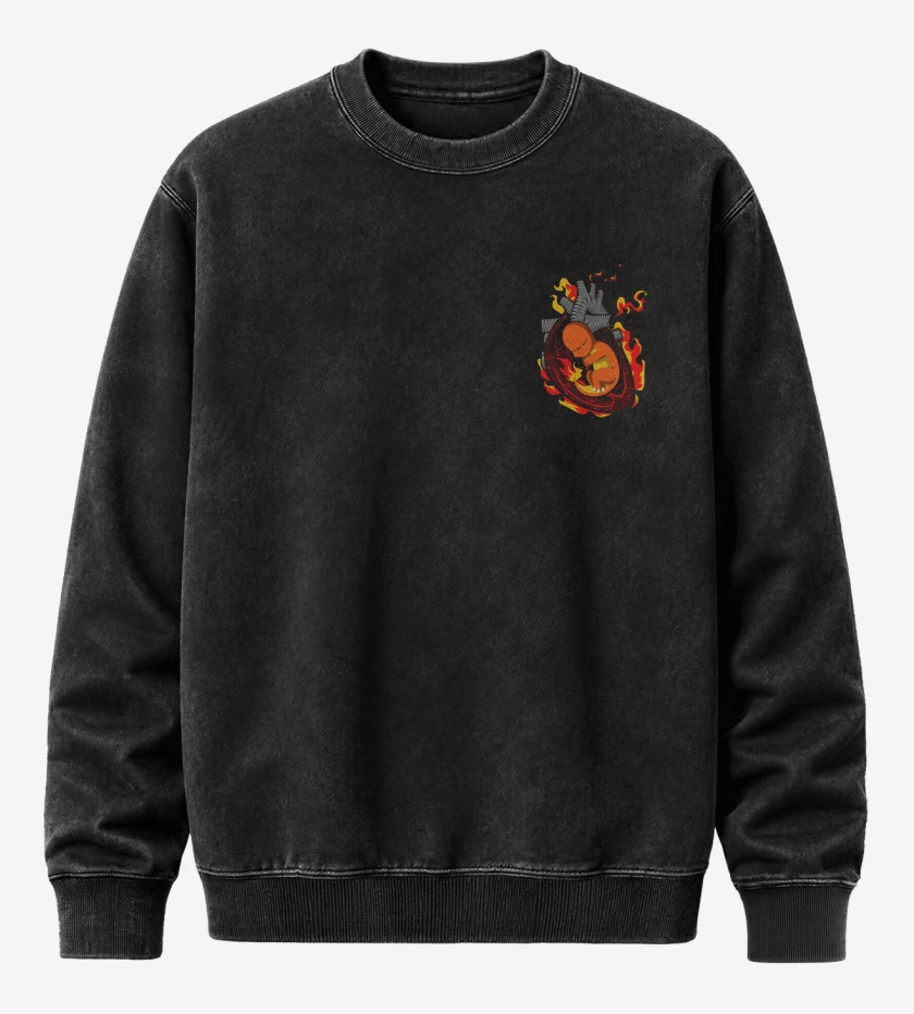 Poleron Polo Acid Wash Negro de corazon charmander