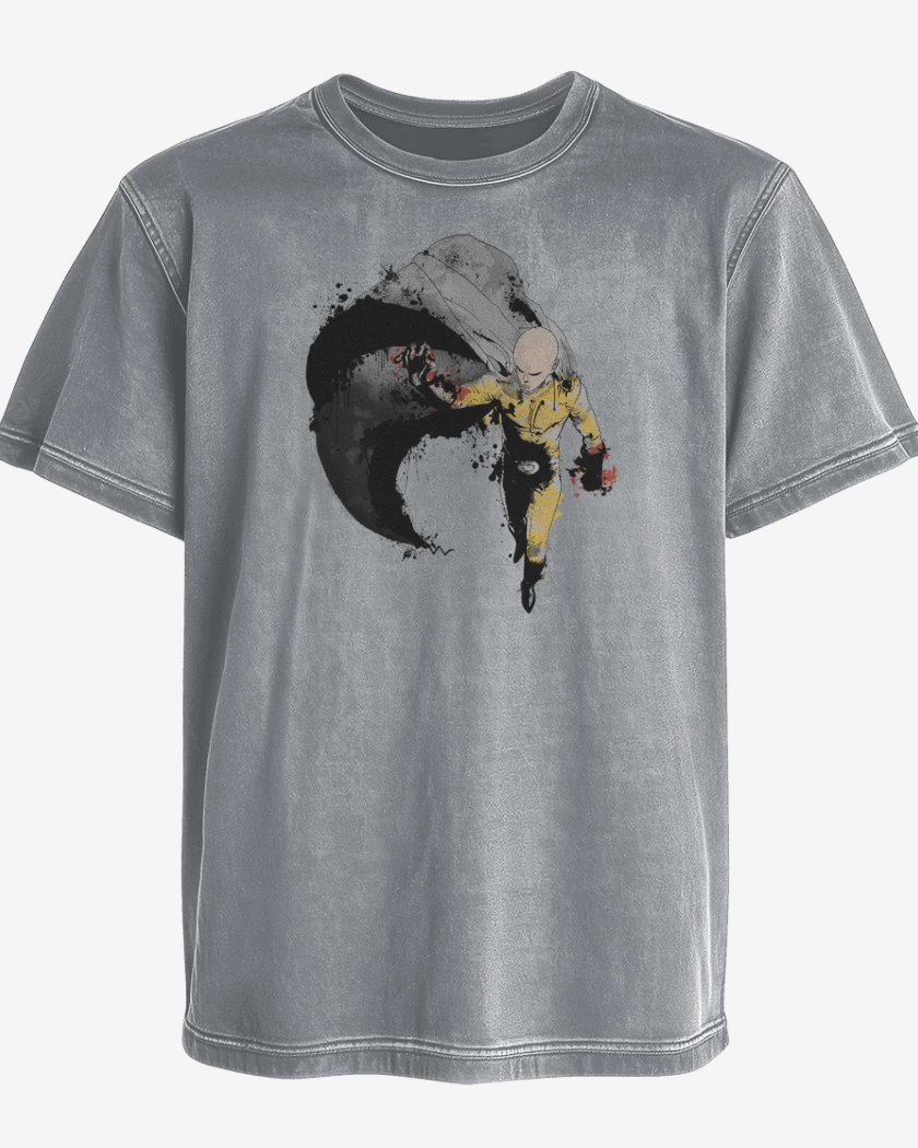Polera desgastada Gris Melange de Saitama