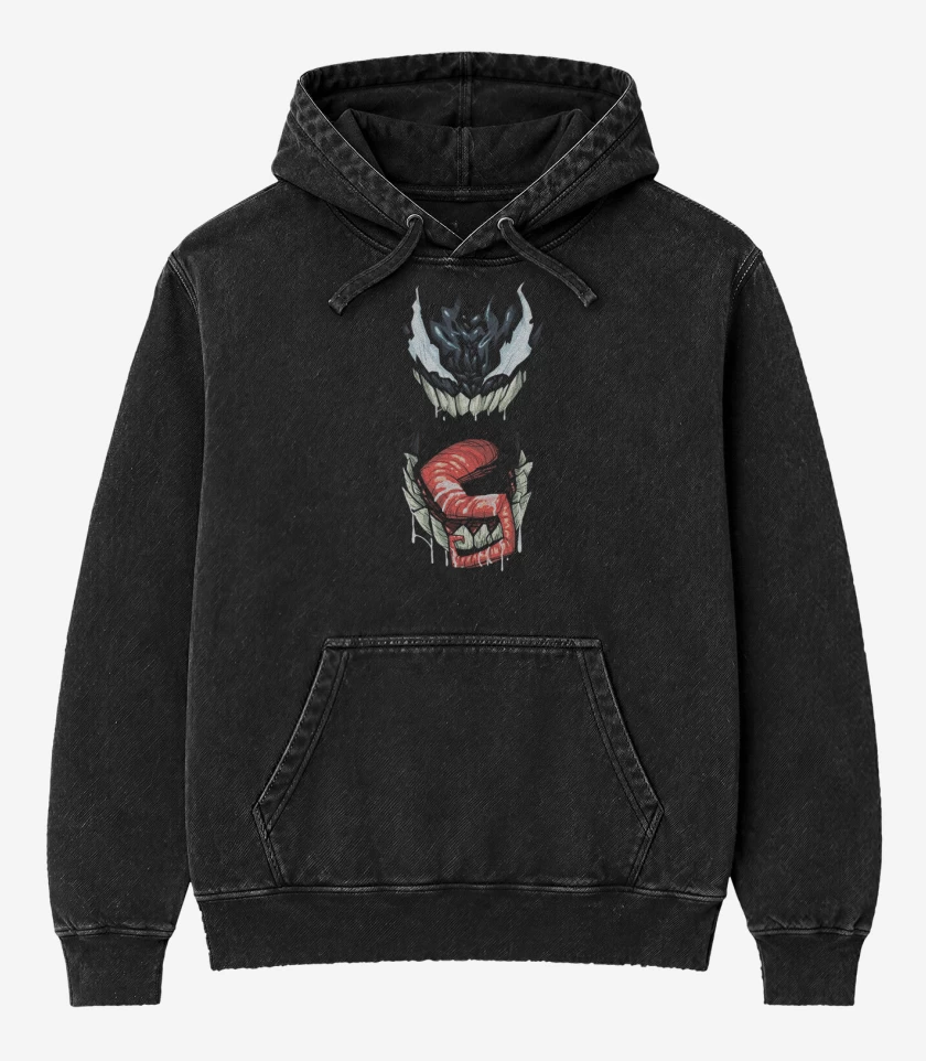 Poleron Canguro Acid Wash Negro de Veneno full color