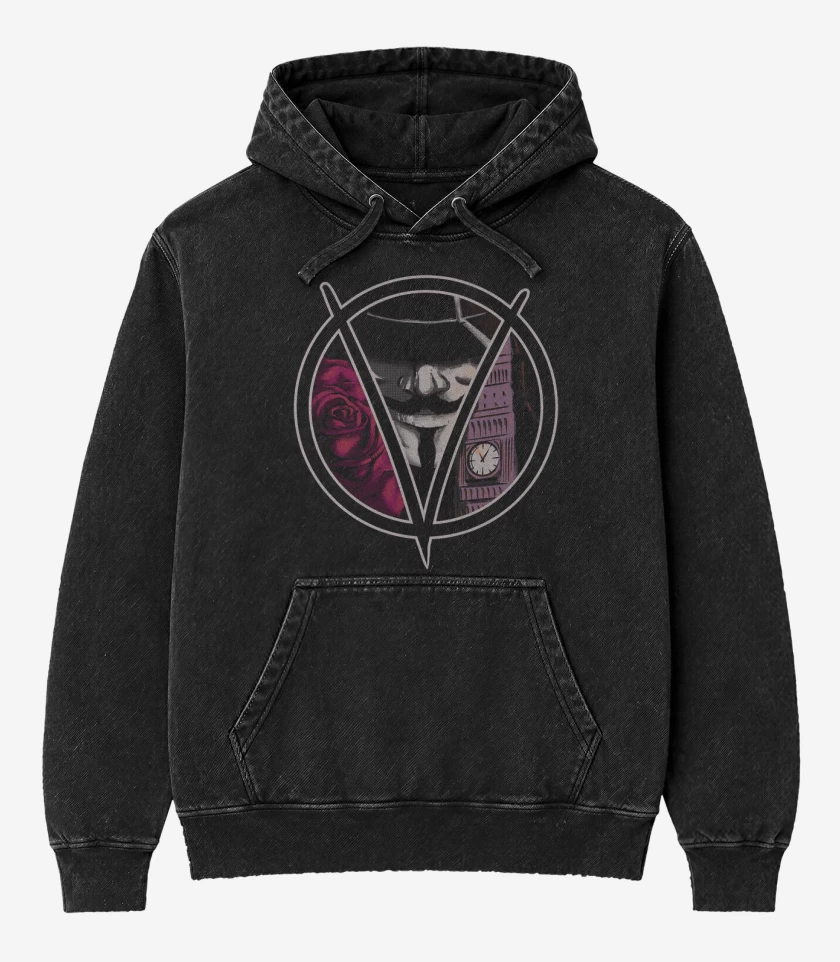 Poleron Canguro Acid Wash Negro de v de vendetta