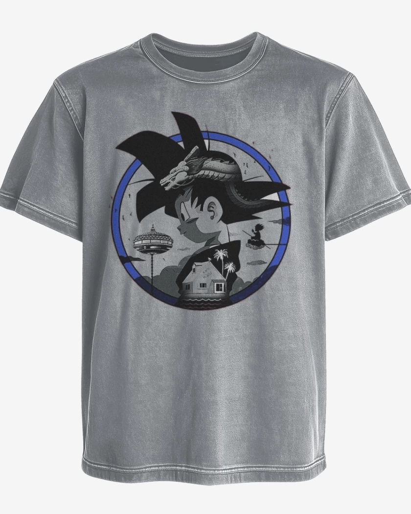 Polera desgastada Gris Melange de Goku 6