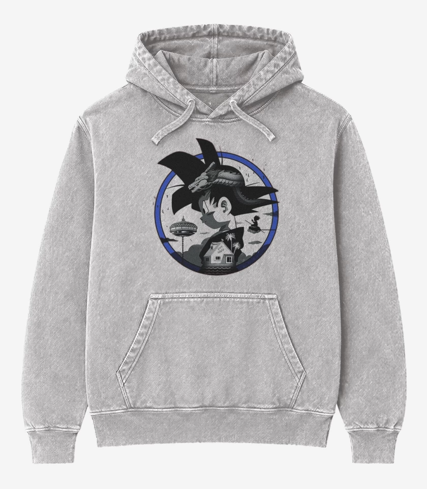 Poleron Canguro Acid Wash Gris Melange de Goku 6