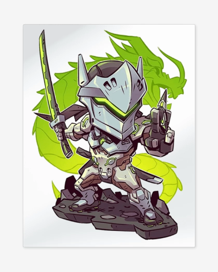 Print metalico Blanco de chibi genji