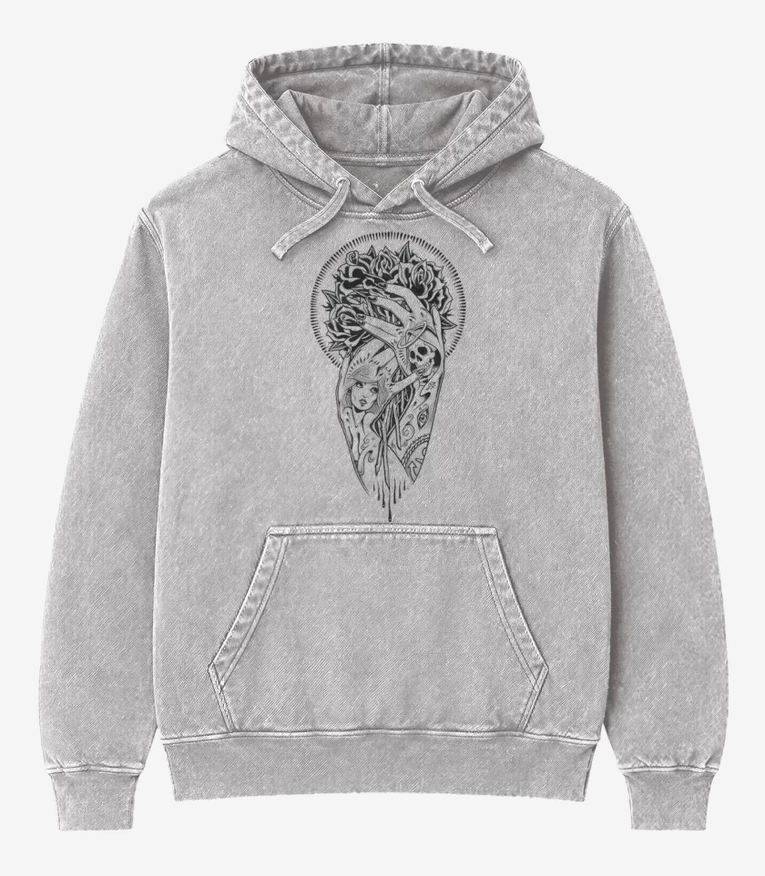 Poleron Canguro Acid Wash Gris Melange de hands