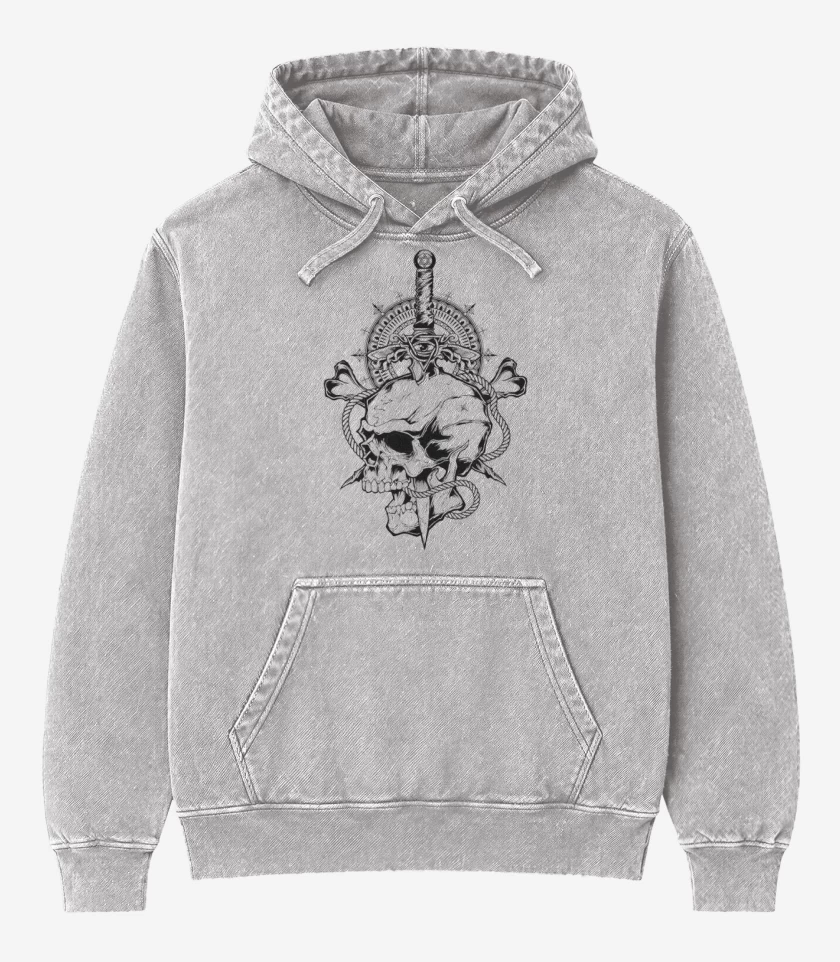 Poleron Canguro Acid Wash Gris Melange de skull 7