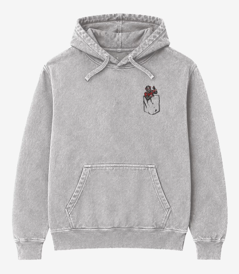 Poleron Canguro Acid Wash Gris Melange de Ant man bolsillo