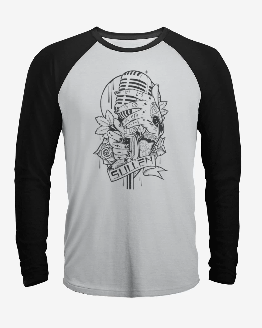 Polera Raglan Blanco / Negro de microfono