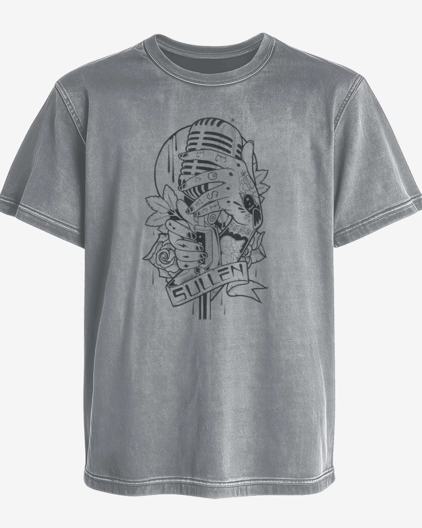 Polera desgastada Gris Melange de microfono