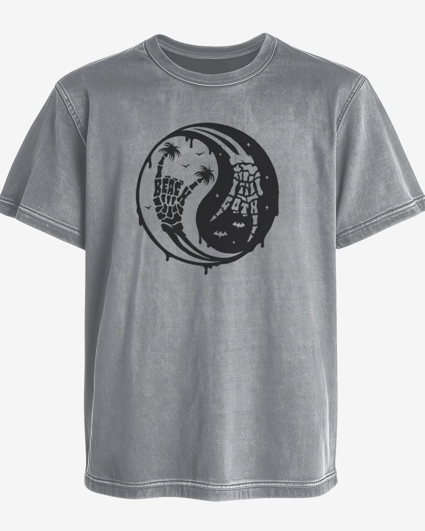 Polera desgastada Gris Melange de ying yang