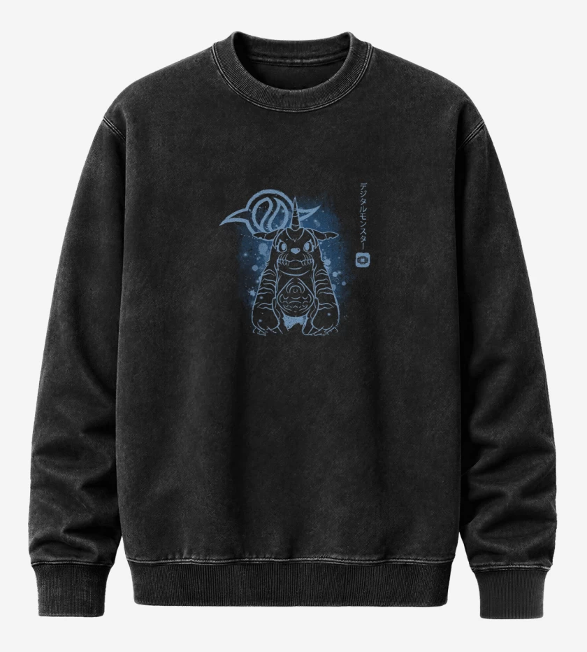 Poleron Polo Acid Wash Negro de gabumon