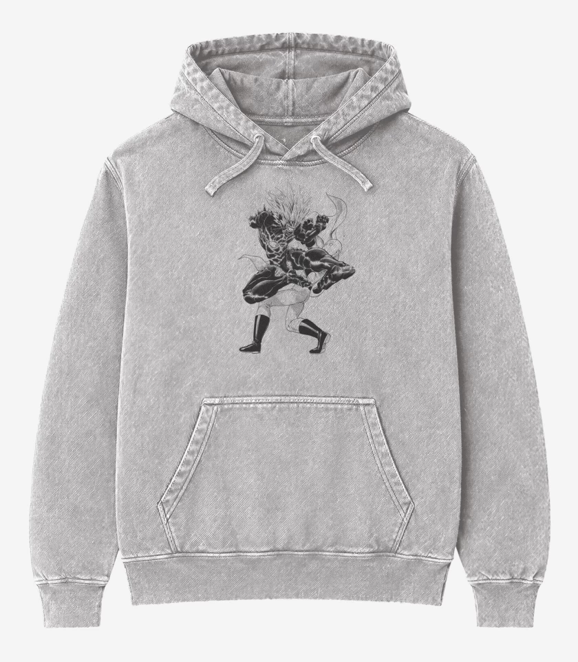 Poleron Canguro Acid Wash Gris Melange de saitama 3