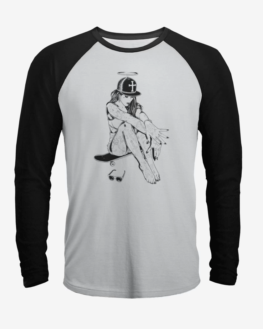 Polera Raglan Blanco / Negro de skater