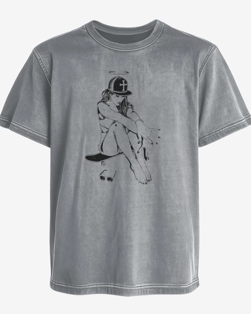 Polera desgastada Gris Melange de skater