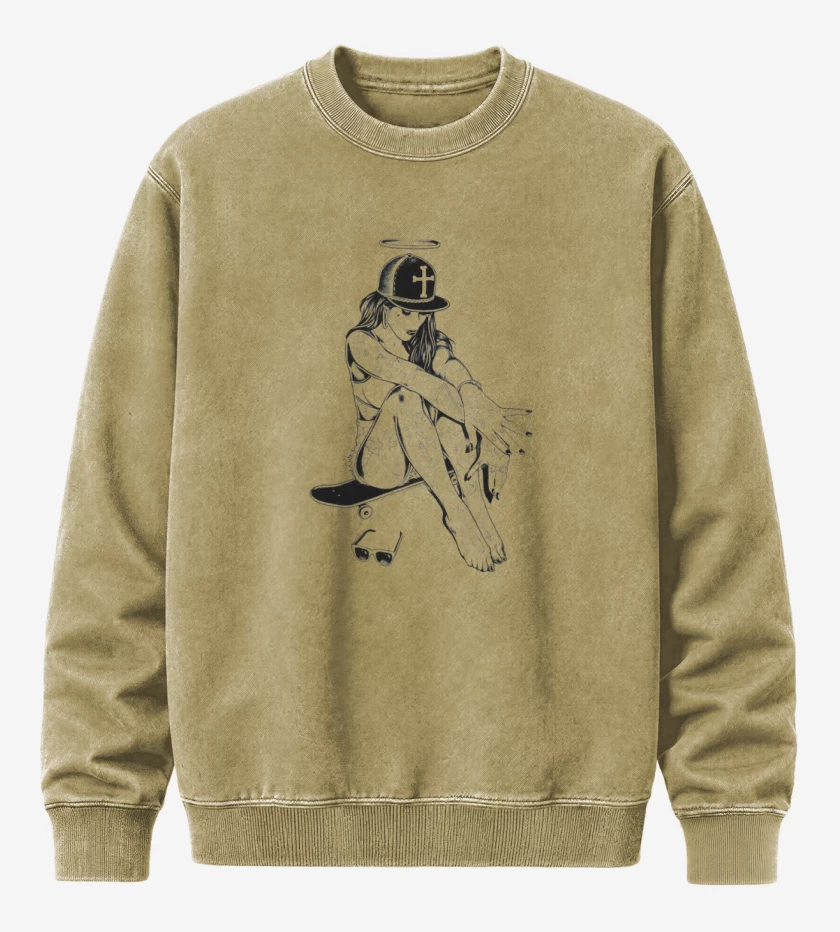 Poleron Polo Acid Wash Beige de skater